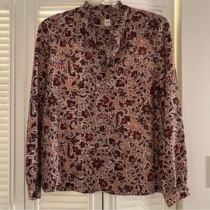 Gap blouse womens Large boho paisley ruffle front collar long sleeve romantic
